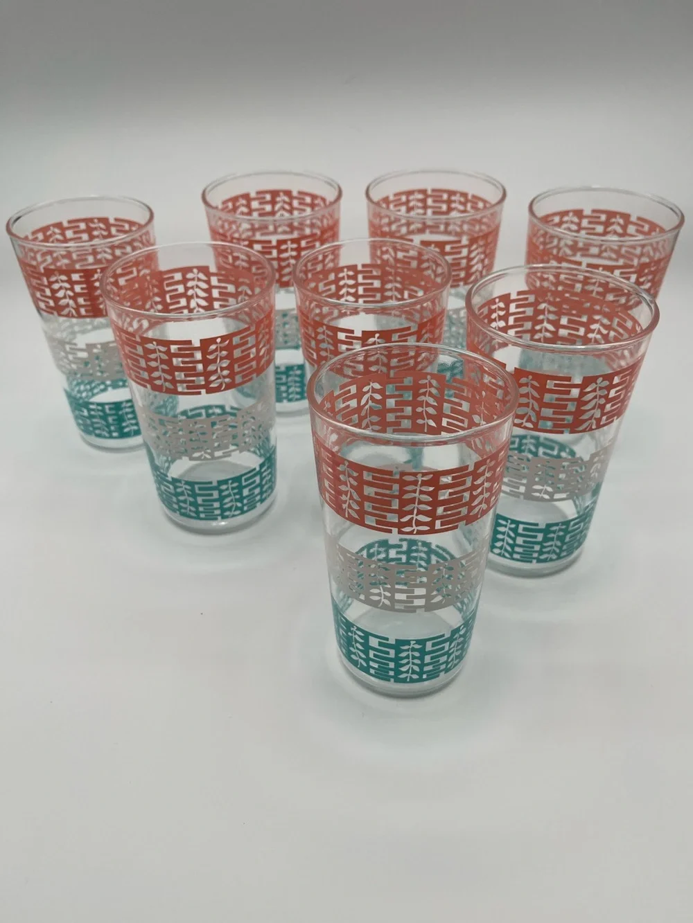 8 Pastel Anchor Hocking Peekaboo Leaf Drinking Glasses Vintage Tumblers MCM